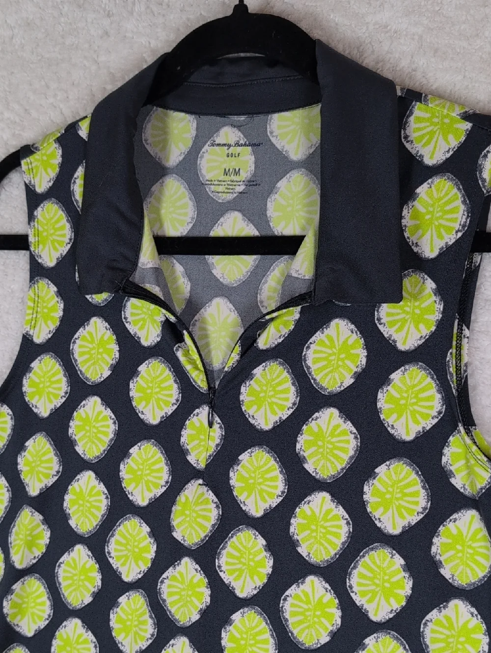 509-Tommy Bahama Navy Sleeveless Collared Tank with Lime Print - Picture 3 of 4